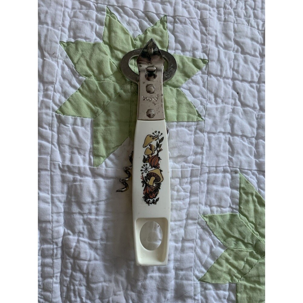 60s 70s Bonny Corkscrew Mushroom Bottle Opener White Stainless Steel